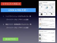 検索結果一覧の表示を統一することにしました。トップページのヘッドラインニュースや商品マスター検索結果もサムネイルが横に3つずつ並んだスタイル（現在の文書検索結果）に統一します。より多くのデータを1画面で効率よく閲覧選択できるようにします。